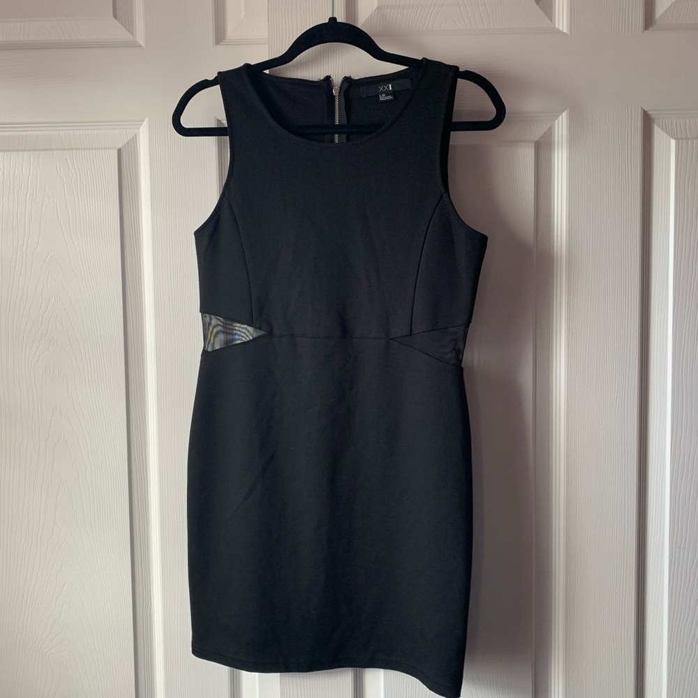 Black Mini Bodycon Dress with Mesh Sides
